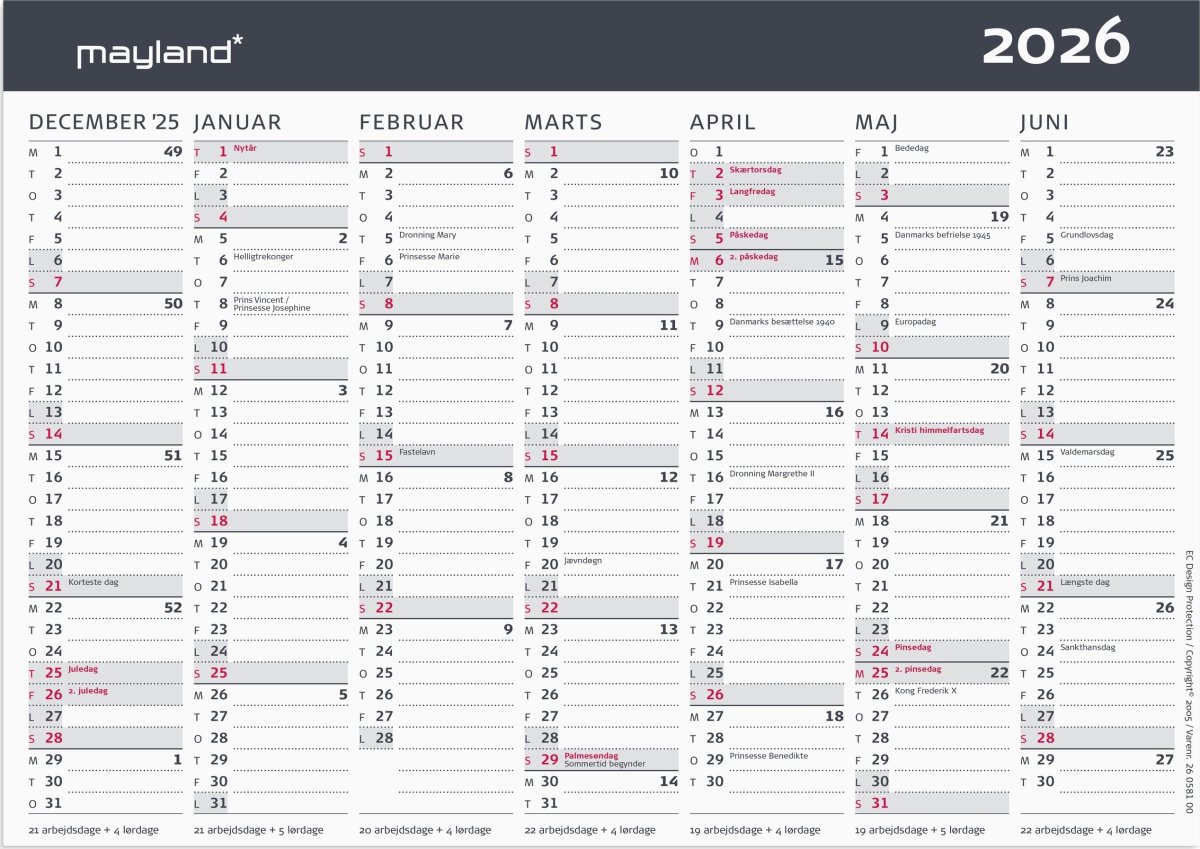 Mayland 2026 Kontor bordkalender