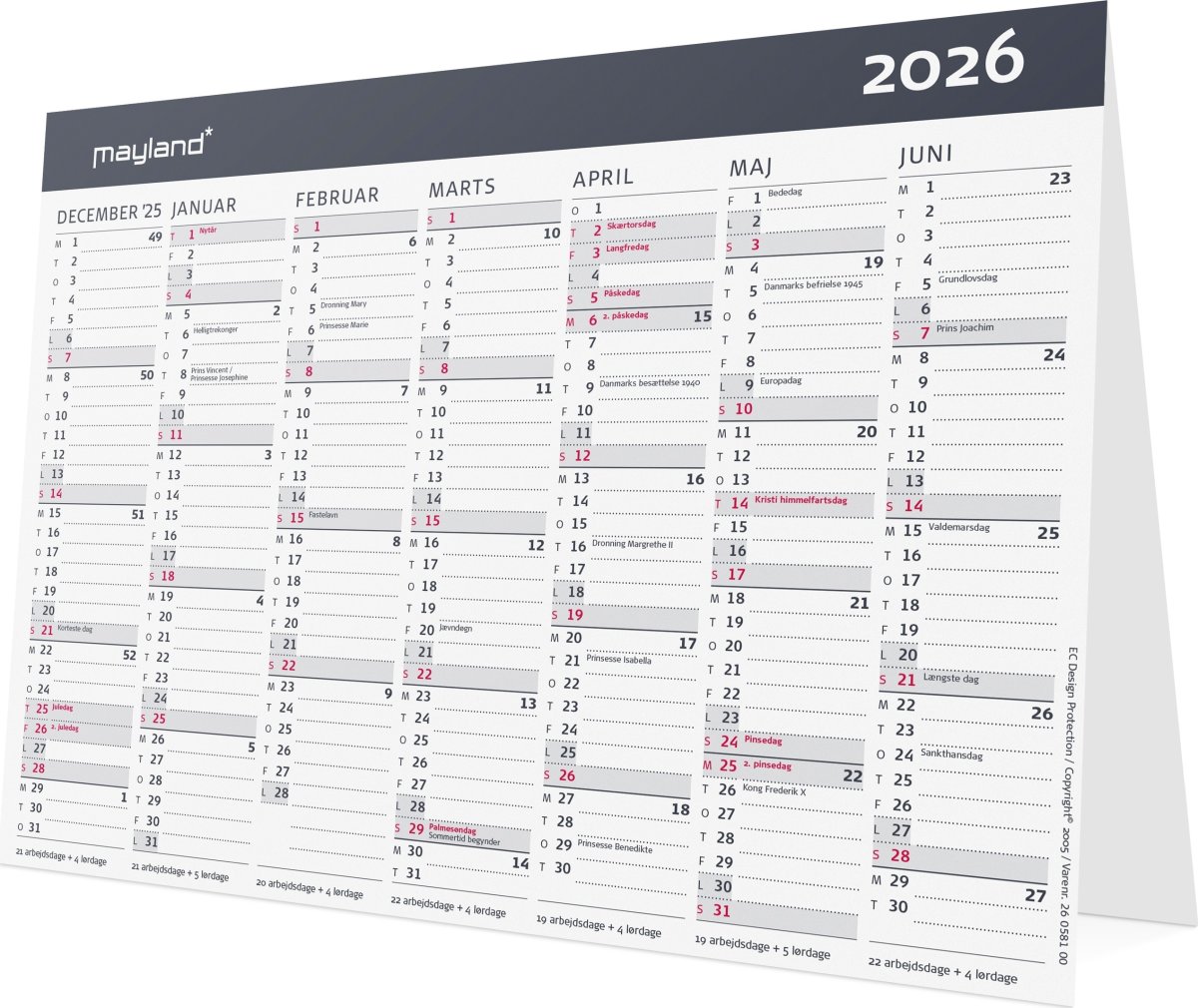 Mayland 2026 Kontor bordkalender