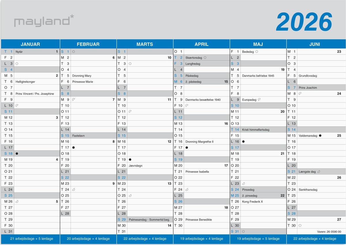 Mayland 2026 Kontorkalender Klassisk, A4