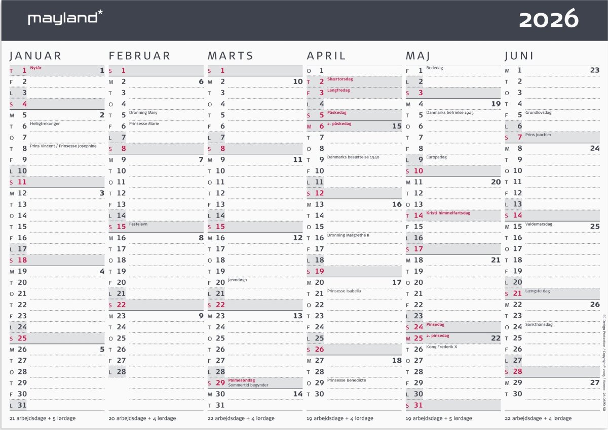 Mayland 2026 Kontorkalender Moderne, A4