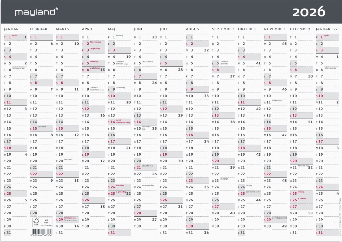Mayland 2026 Kontorkalender Moderne, 1x13 mdr.