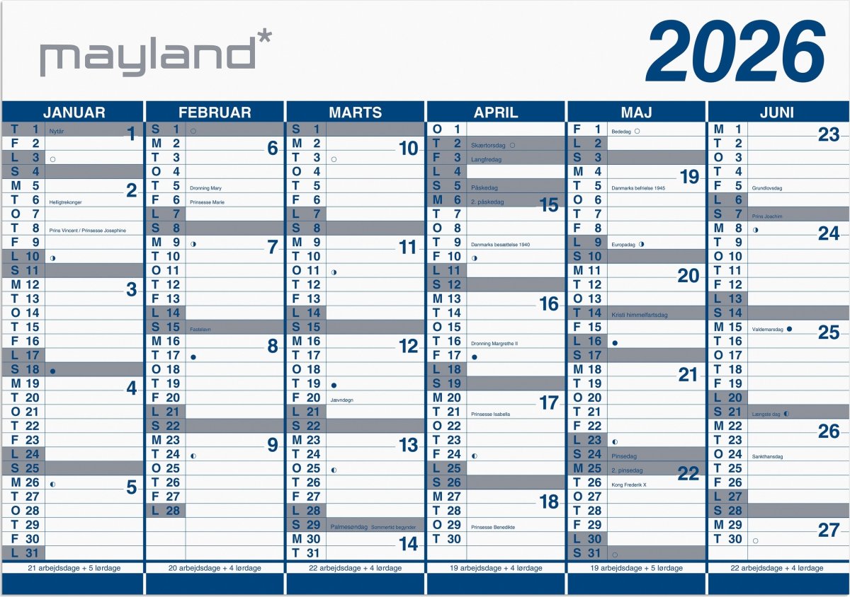 Mayland 2026 Kæmpekalender, PP, 2x6 mdr.