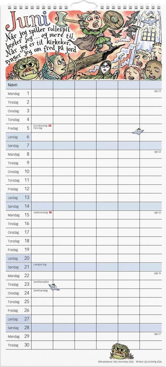Mayland 2026 Familiekalender m. ill., 6 kol.