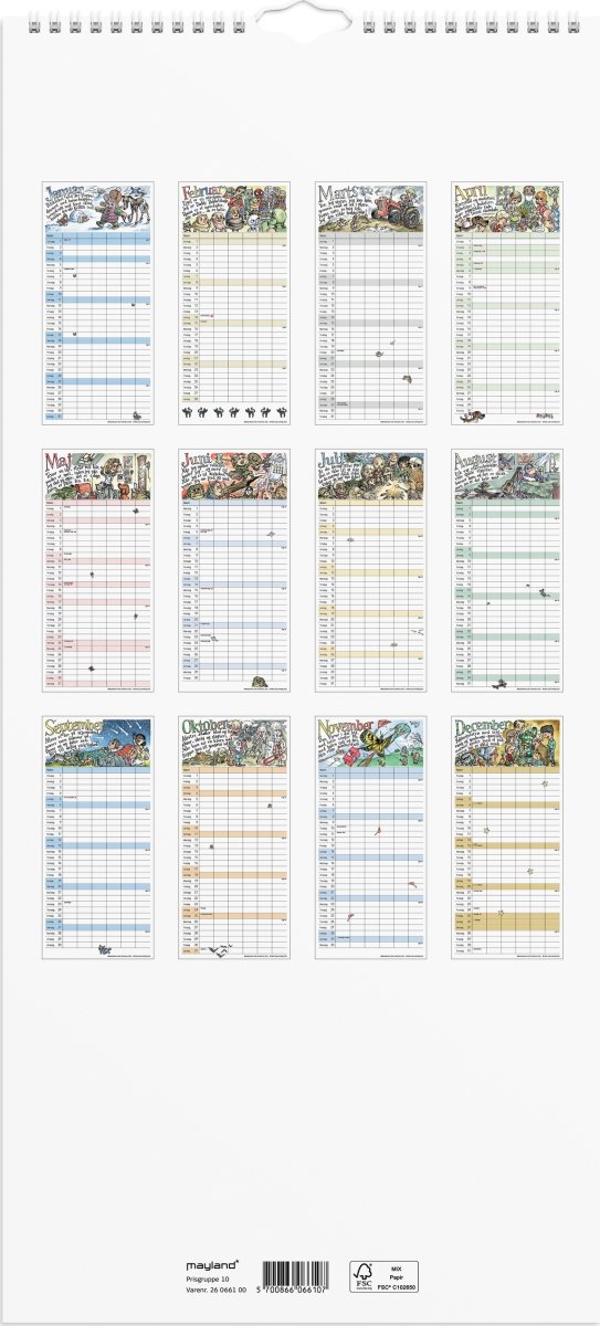 Mayland 2026 Familiekalender m. ill., 6 kol.