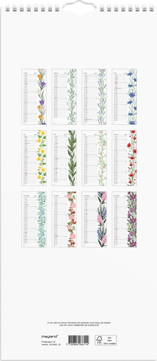 Mayland 2026 Vægkalender Blomster