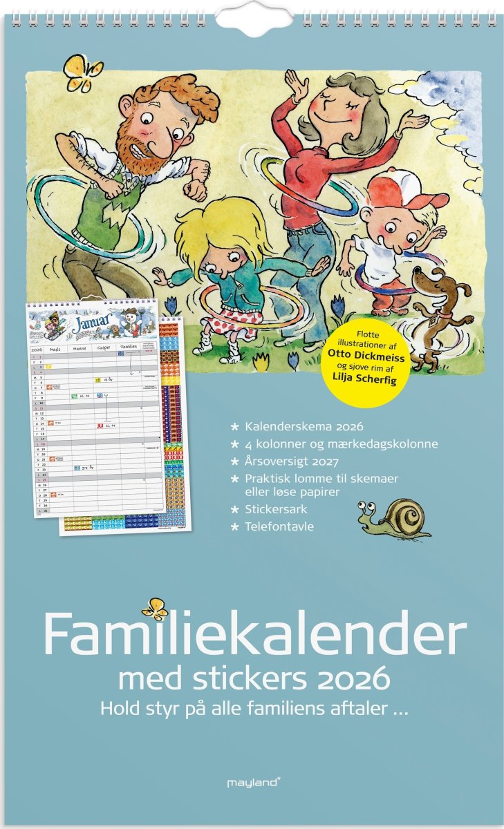 Mayland 2026 Familiekalender m. stickers, 4 kol.