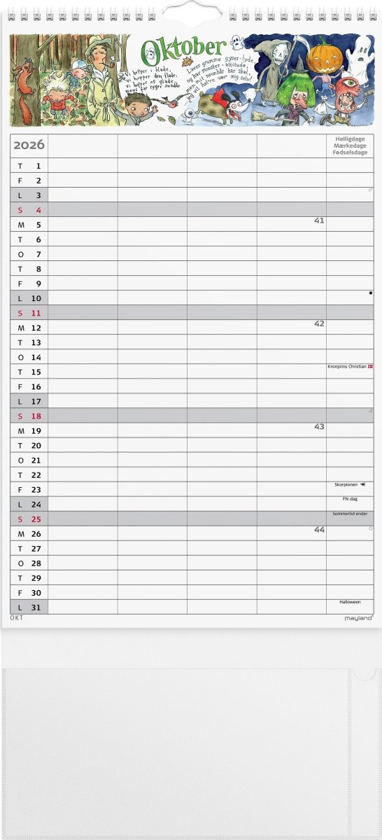 Mayland 2026 Familiekalender m. stickers, 4 kol.