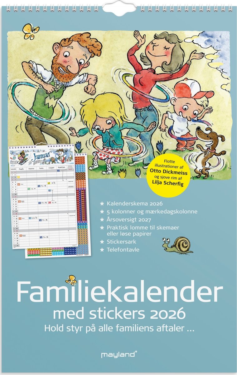 Mayland 2026 Familiekalender m. stickers, 5 kol.
