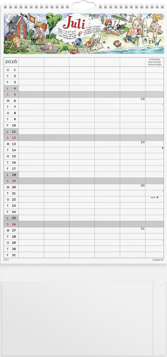 Mayland 2026 Familiekalender m. stickers, 5 kol.