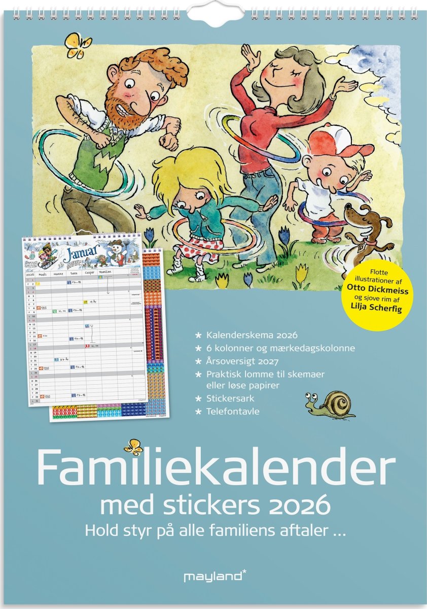 Mayland 2026 Familiekalender m. stickers, 6 kol.