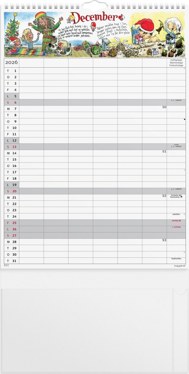 Mayland 2026 Familiekalender m. stickers, 6 kol.