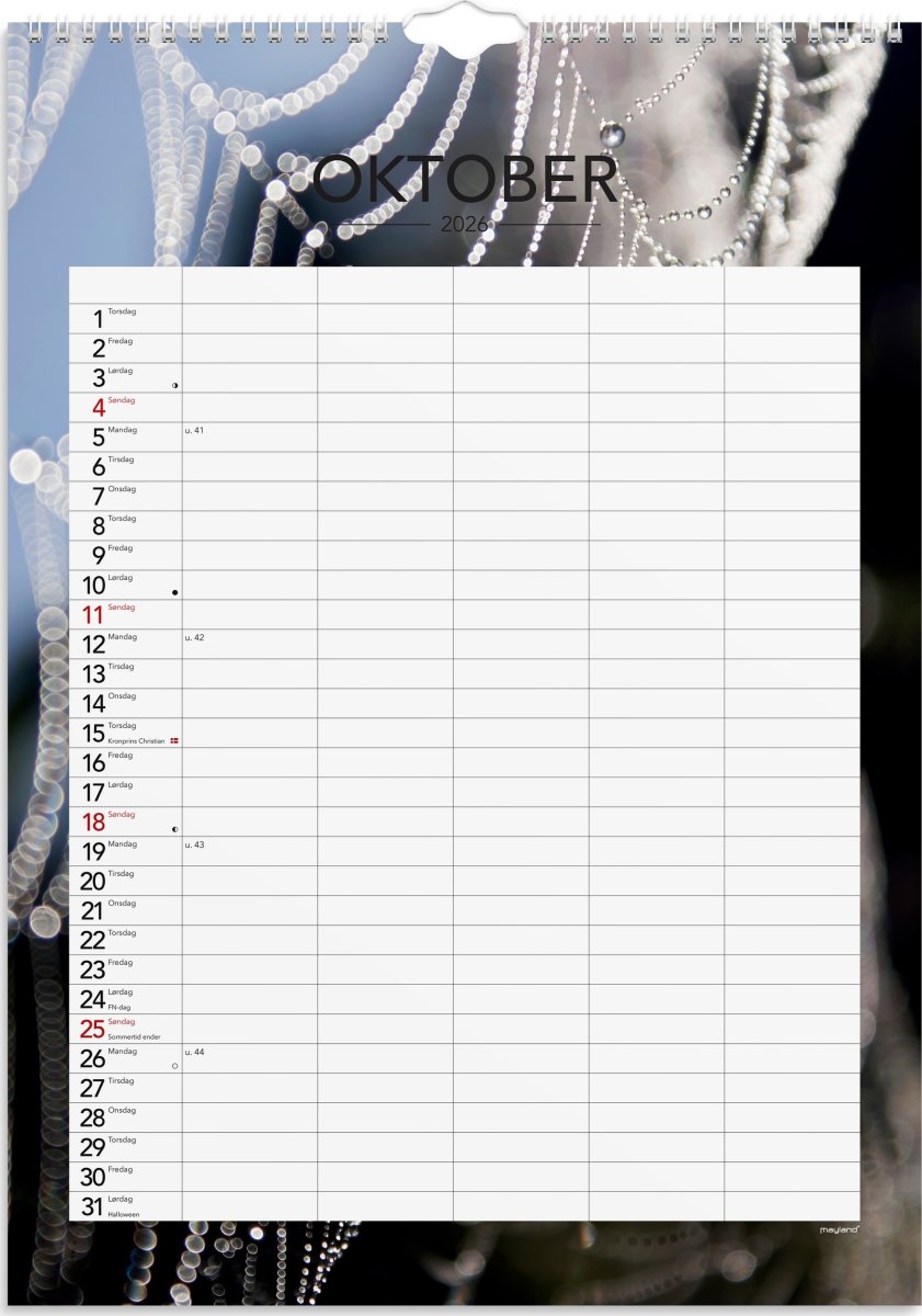 Mayland 2026 Familiekalender Årstider