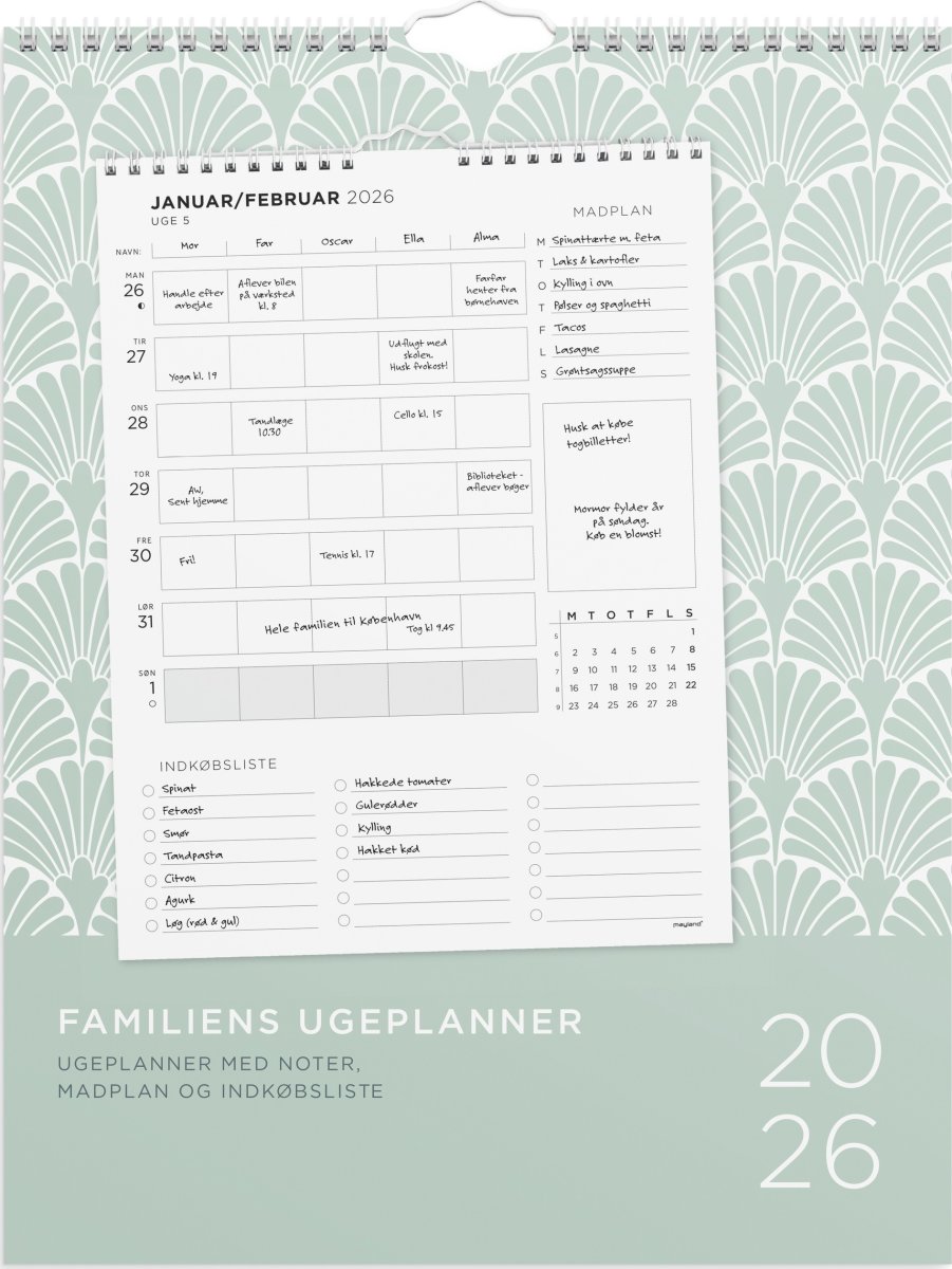 Mayland 2026 Familiekalender Ugeplan m. lister