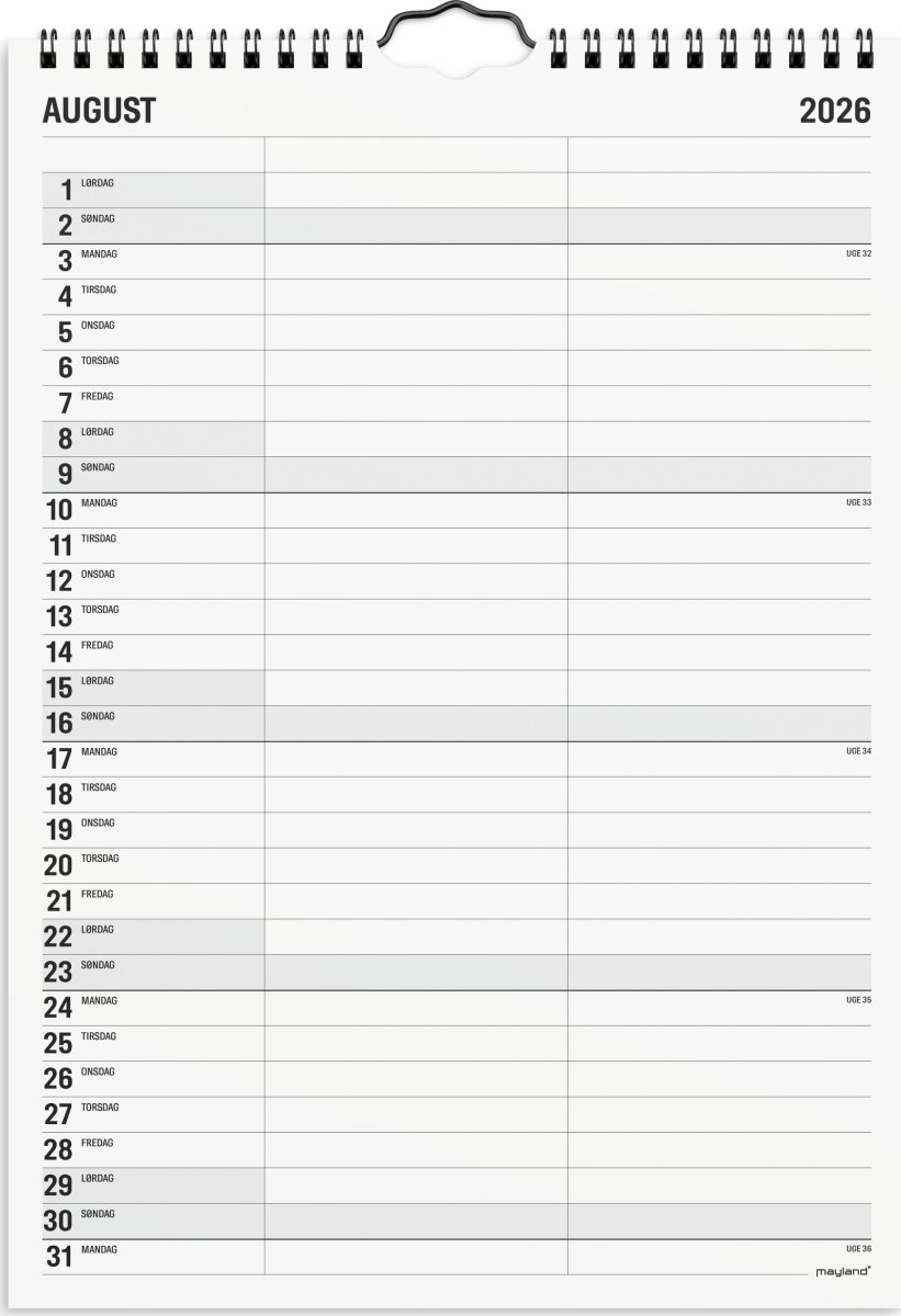 Mayland 2026 Familiekalender Black & White, 2 kol.
