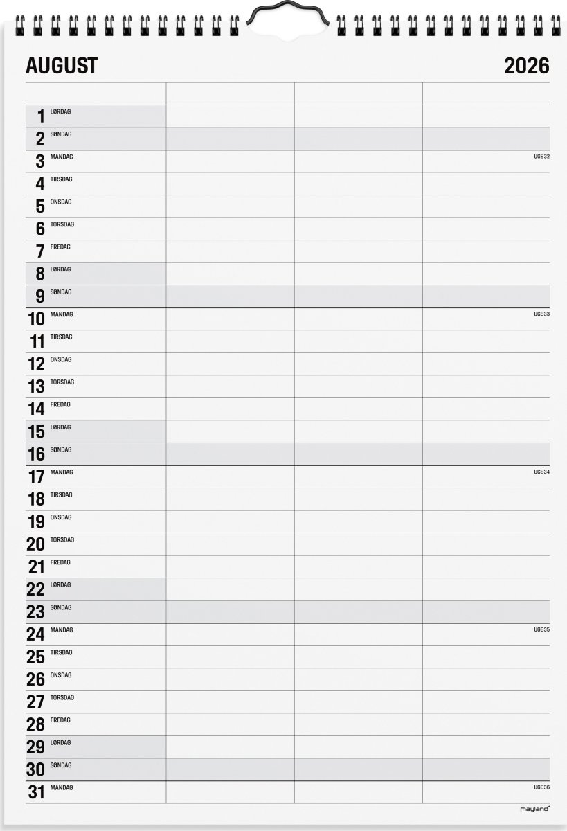 Mayland 2026 Familiekalender Black & White, 3 kol.