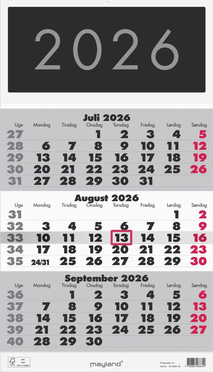Mayland 2026 Vægkalender Triplanner