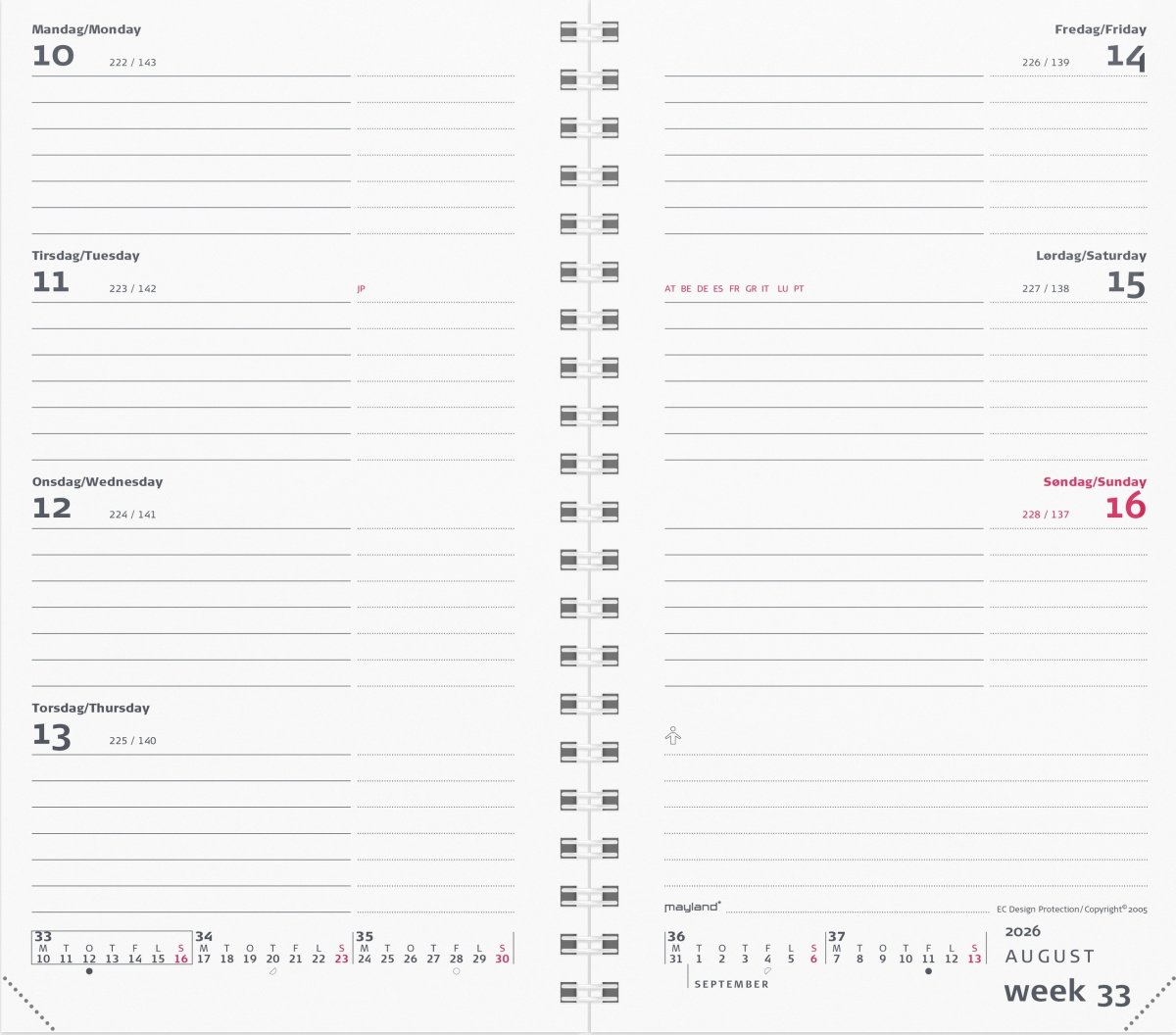 Mayland 2026 Week Planner International, refill