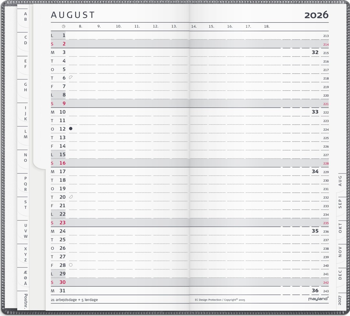 Mayland 2026 Index Planner, plast, grå