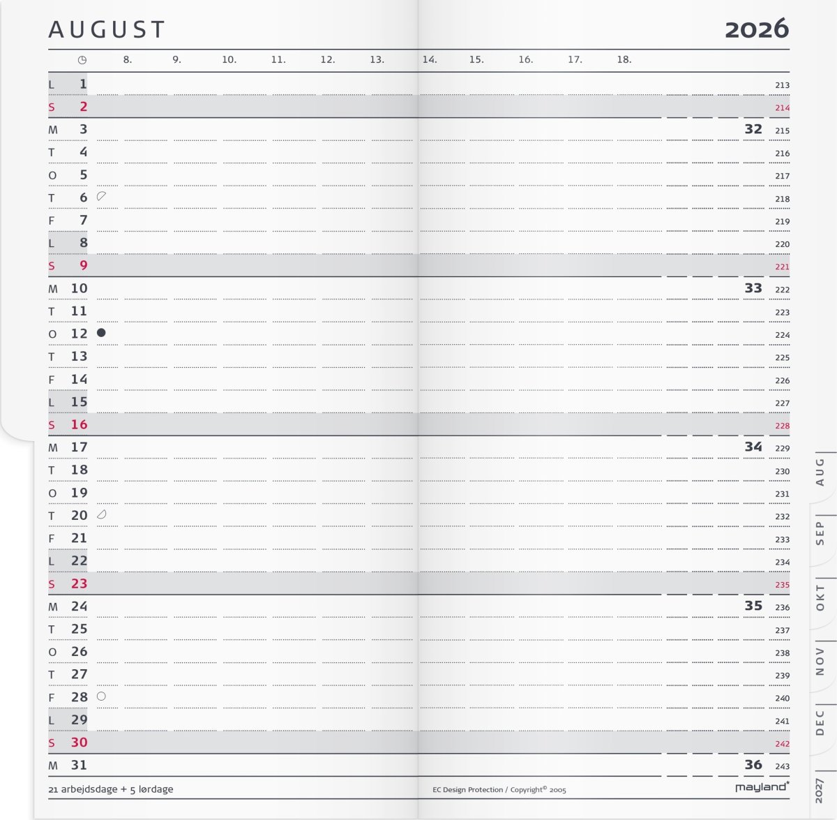 Mayland 2026 Index Planner, refill + tfl.reg.