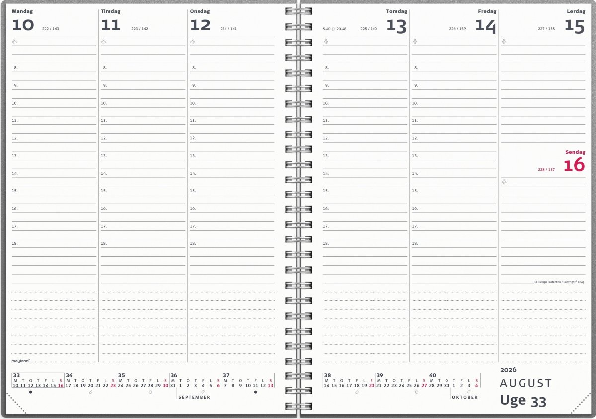 Mayland 2026 Ugekalender, højformat, plast, grå