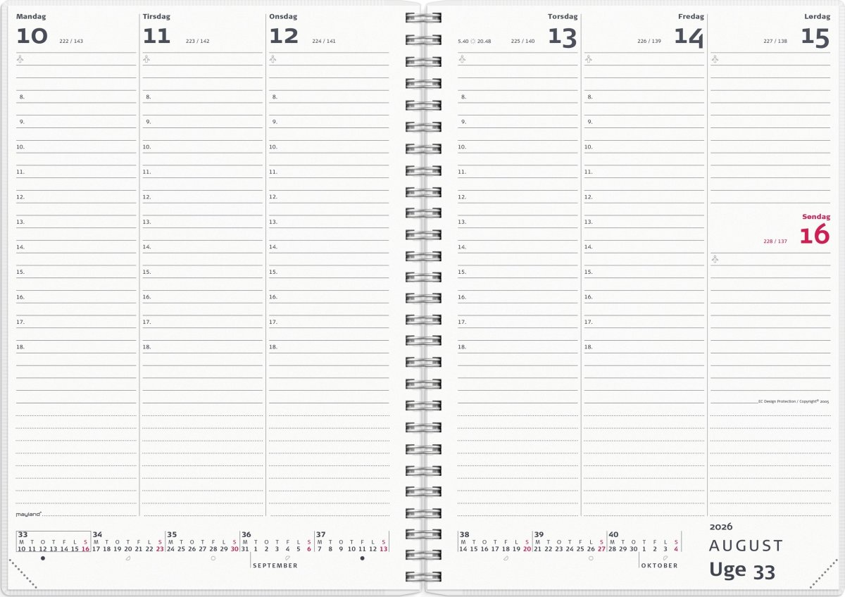 Mayland 2026 Ugekalender, højformat, plast, 4 ill.