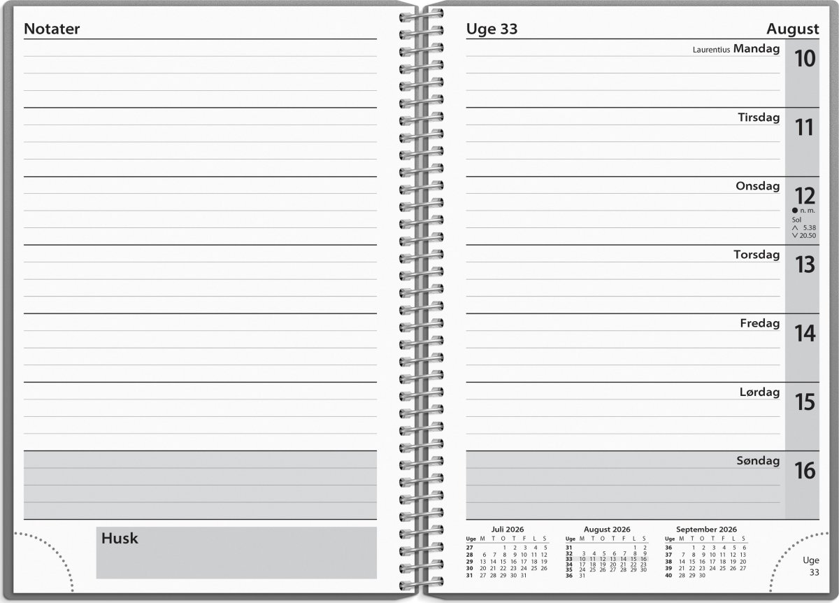 Mayland 2026 Ugekalender, tværformat med notatside