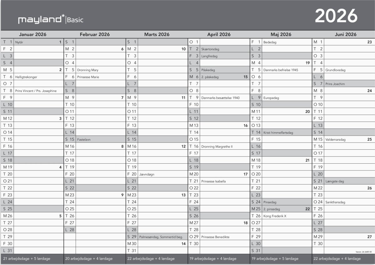 Mayland 2026 Basic Kontorkalender, A3