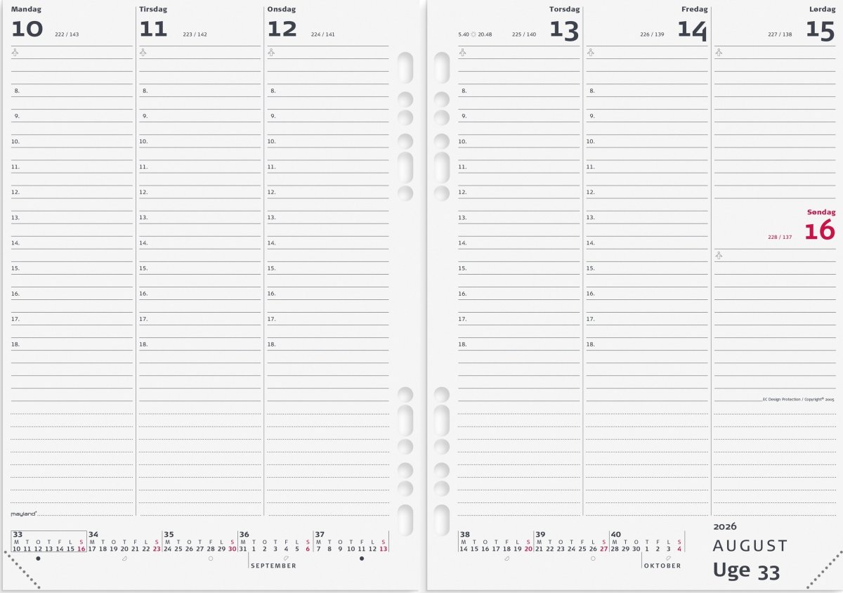 Mayland 2026 System A5 Ugekalender, skind, brun