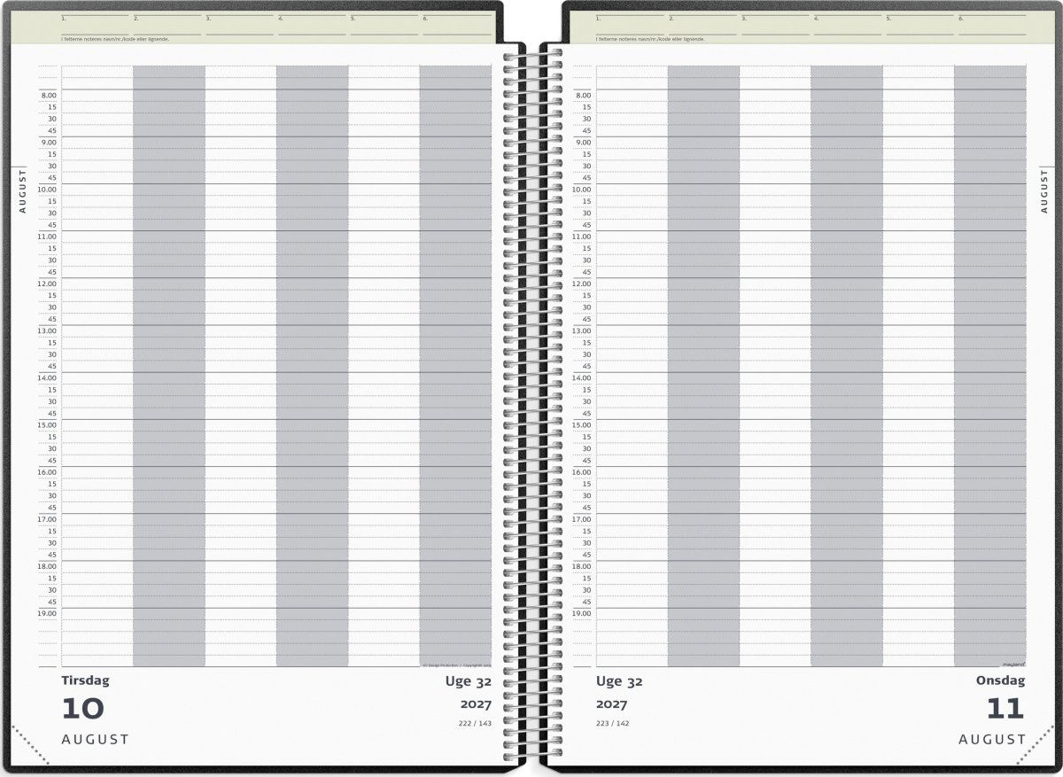 Mayland 2027 Aftalekalender, 6 kolonner