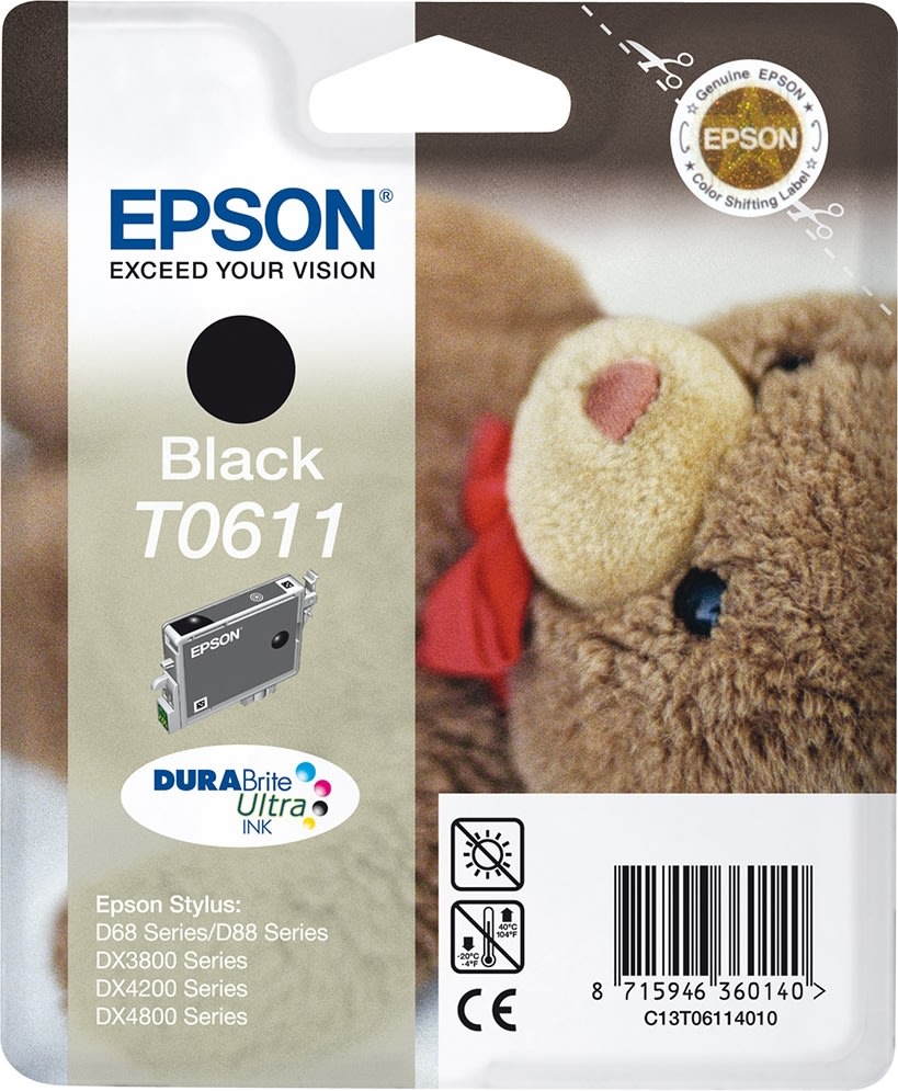 Epson nr.T0611/C13T06114010 blækpatron, sort, 250s