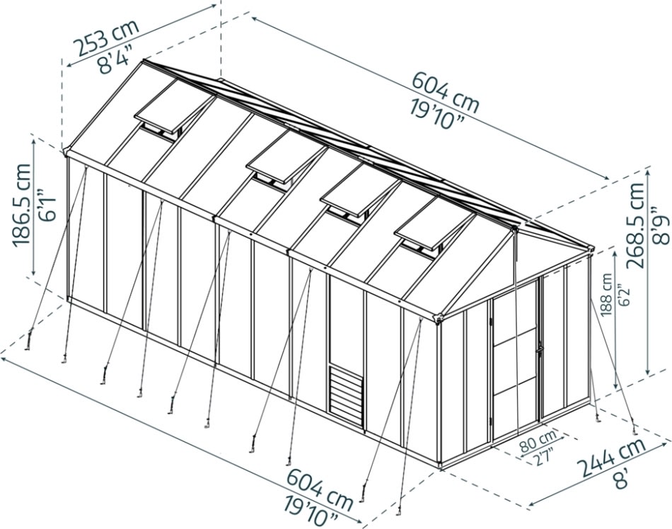 Palram Canopia Glory Drivhus, 15,3 m2, grå