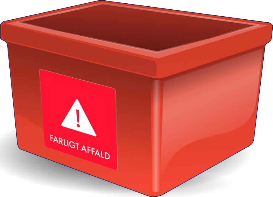Affaldspiktogram udendørs 12x12 alu, Farligt Aff.