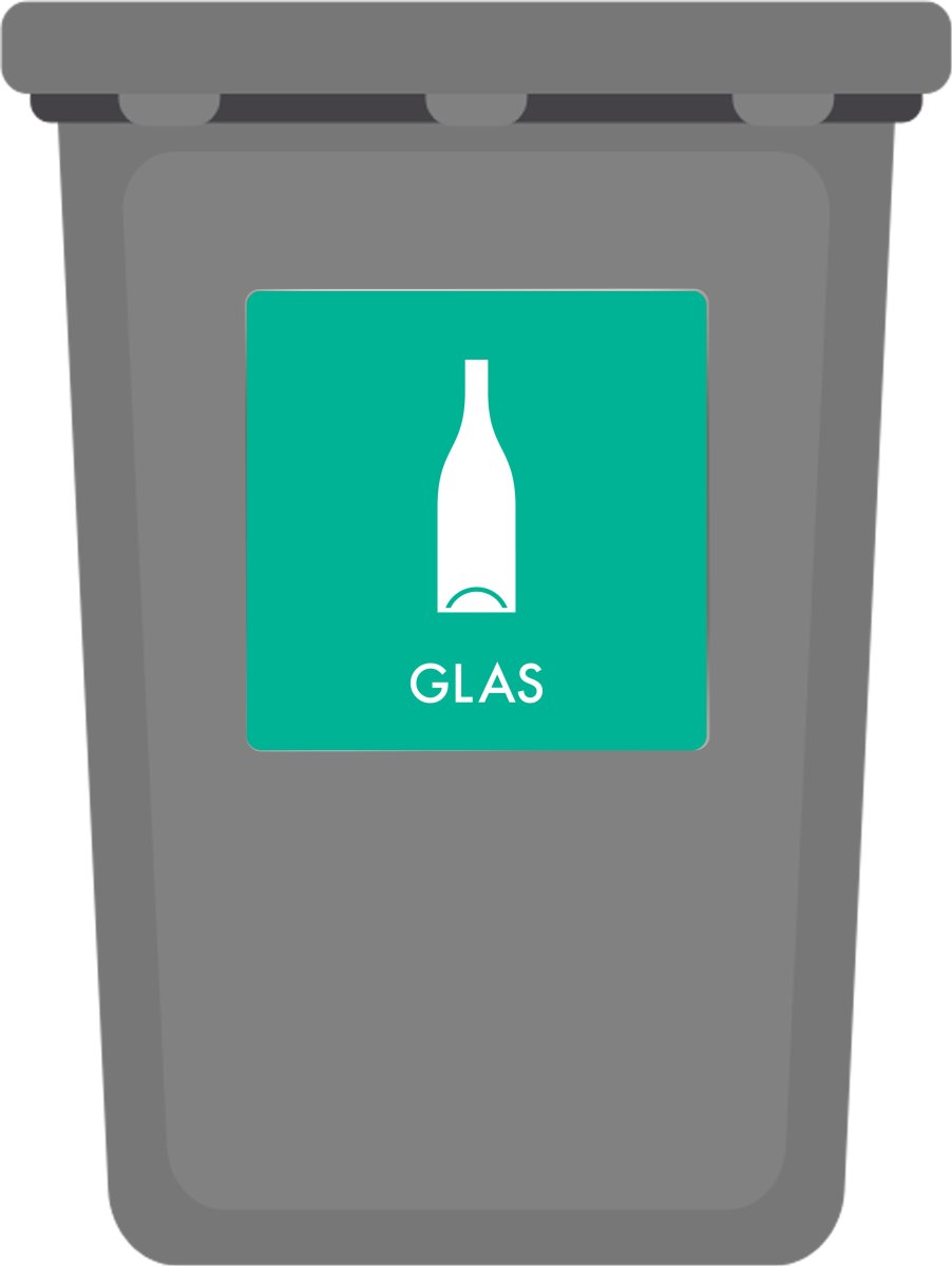Affaldspiktogram udendørs 12x12cm alu, Glas