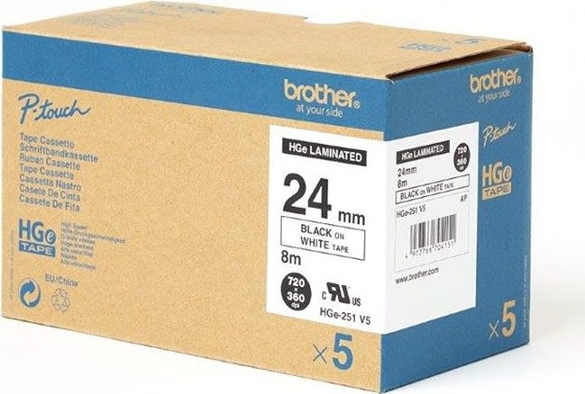 Brother HGe251V5 labeltape 24mm, sort på hvid