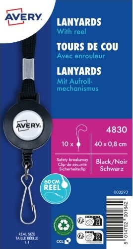 Avery 4830 Nøglesnore med yoyo-hjul, sort