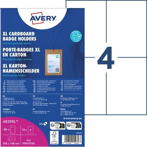 Avery 4839XL Navneskilteholder XL i karton