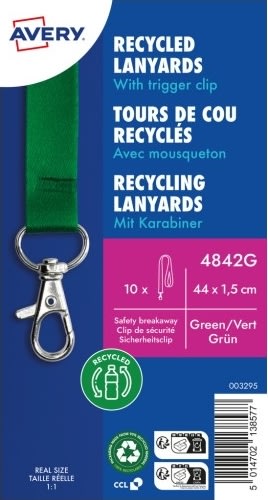 Avery 4842G Nøglesnor, grøn med karabinhage