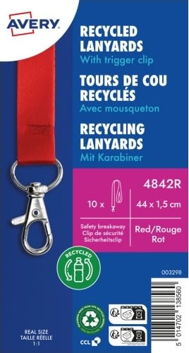 Avery 4842R Nøglesnor, rød med karabinhage