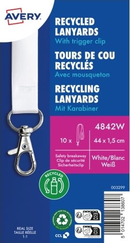 Avery 4842W Nøglesnor, Hvid med karabinhage