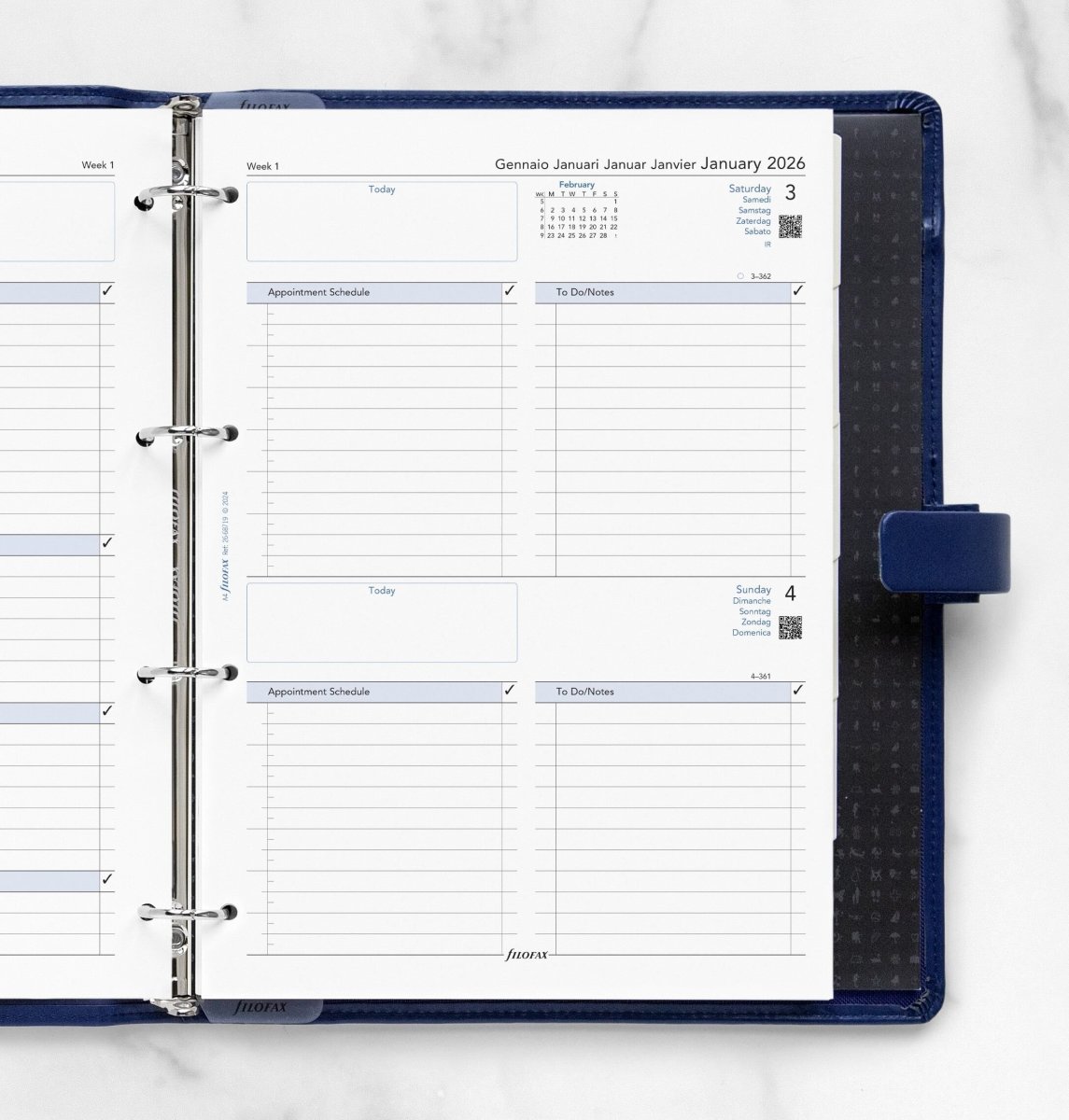 Filofax 2026 Refill | A4 | Dag | 5 sprog