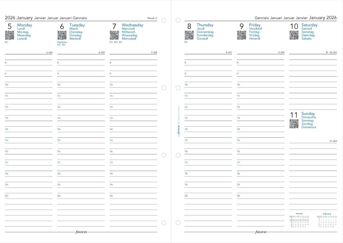 Filofax 2026 Refill | A4 | Uge | 5 sprog