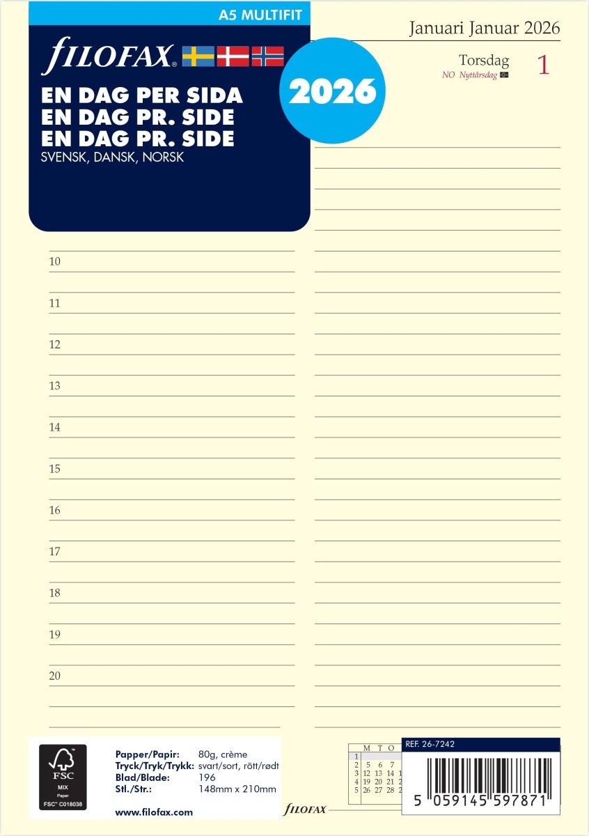 Filofax 2026 Refill | A5 | Dag