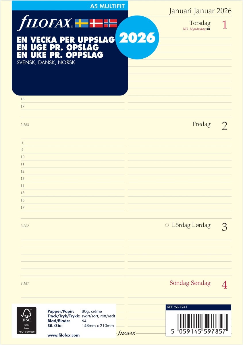 Filofax 2026 Refill | A5 | Uge