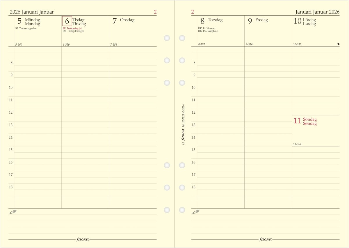 Filofax 2026 Refill | A5 | Uge | Højformat
