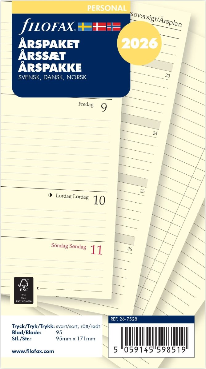 Filofax 2026 Refill | Personal | Årspakke