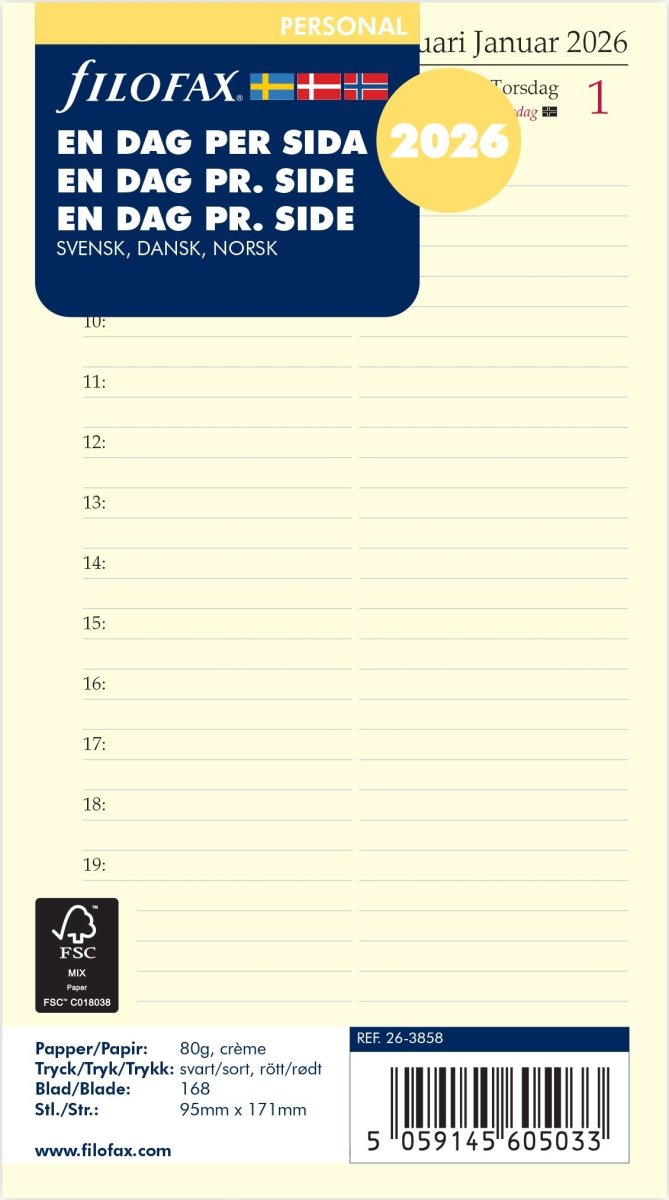 Filofax 2026 Refill | Personal | Dag