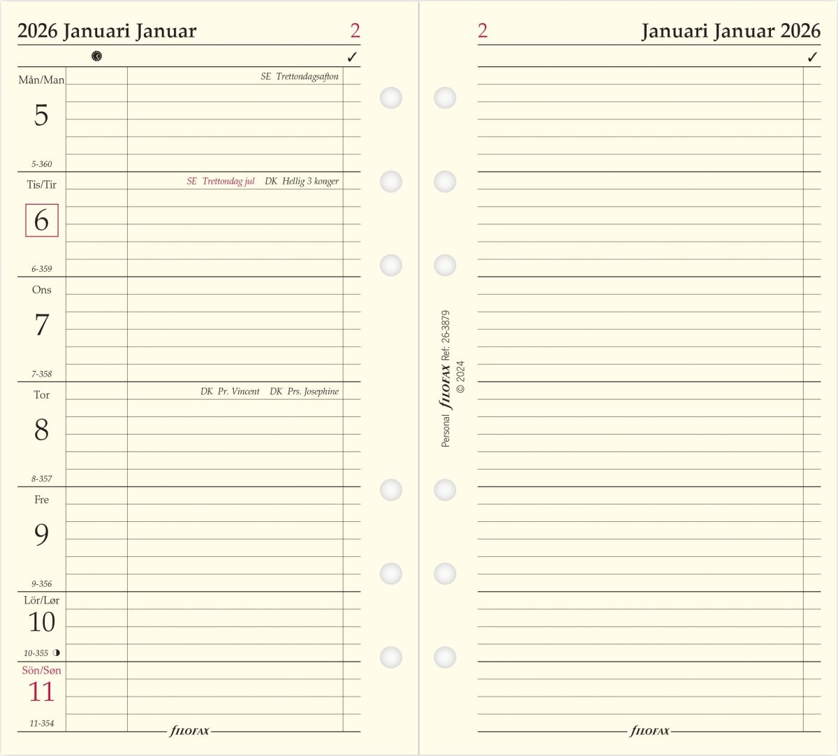 Filofax 2026 Refill | Personal | Uge + Notat