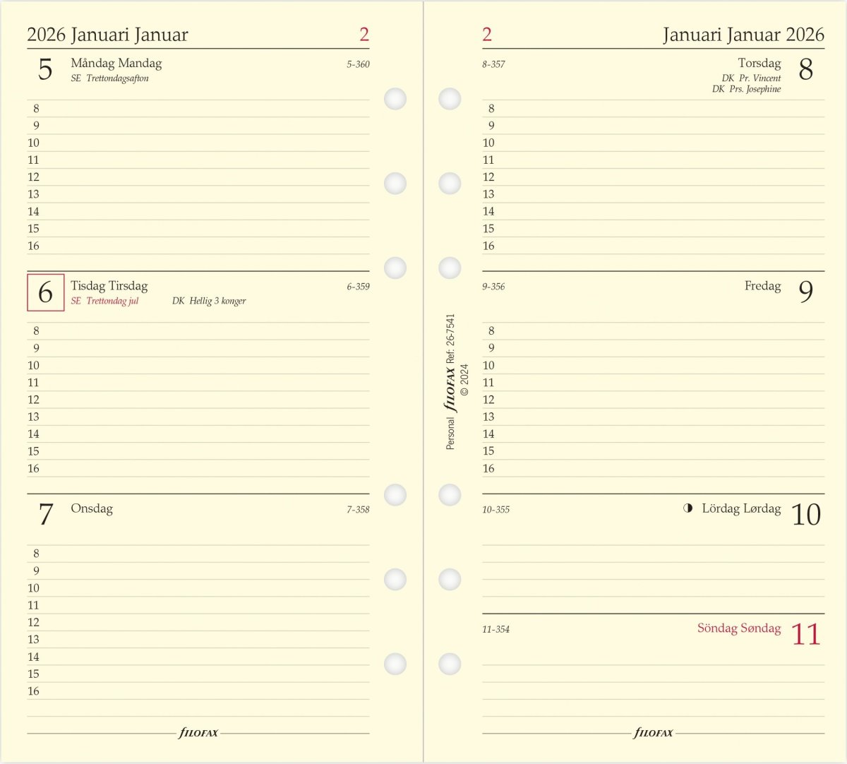 Filofax 2026 Refill | Personal | Uge | Tværformat
