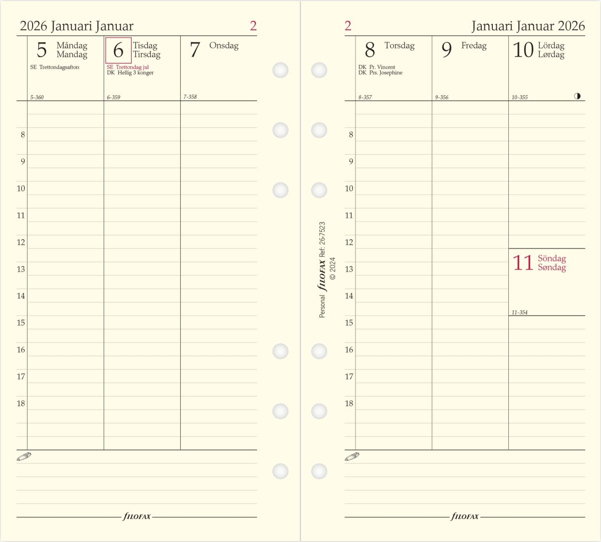 Filofax 2026 Refill | Personal | Uge | Højformat