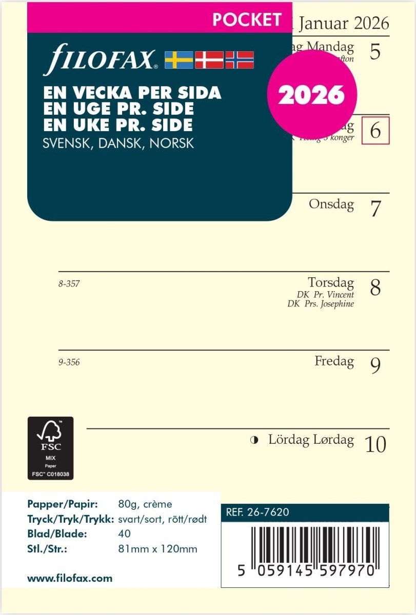 Filofax 2026 Refill | Pocket | Uge